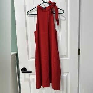 Theory Red Bow-Tie Midi Dress